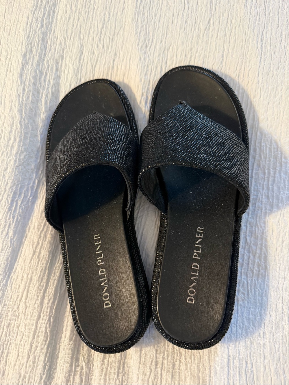 Donald J. Pliner Black Slip-On Slides with Textured Wide Strap